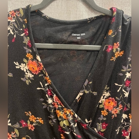 Garnet Hill fall floral v-neck faux wrap dress with flattering ruching. Small. - Picture 3 of 8